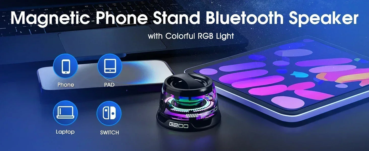 Bluetooth Speaker Portable G200 RGB Lighting Magnetic Speaker BT5.3 Mini Sound Box 7 Hours Playback Phone Holder