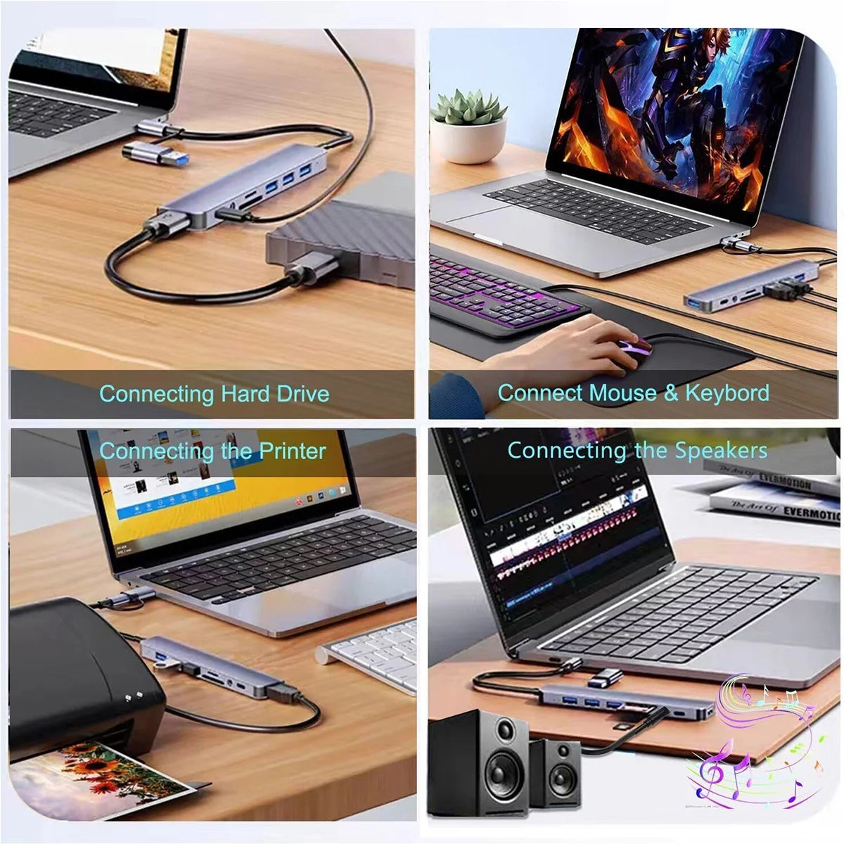 USB C Hub USB Hub, 8 in 2 USB Splitter with 1*USB 3.0, 3*USB 2.0 ,1*USB C Ports, SD/TF Splitter Card Reader, 1XAudio Output