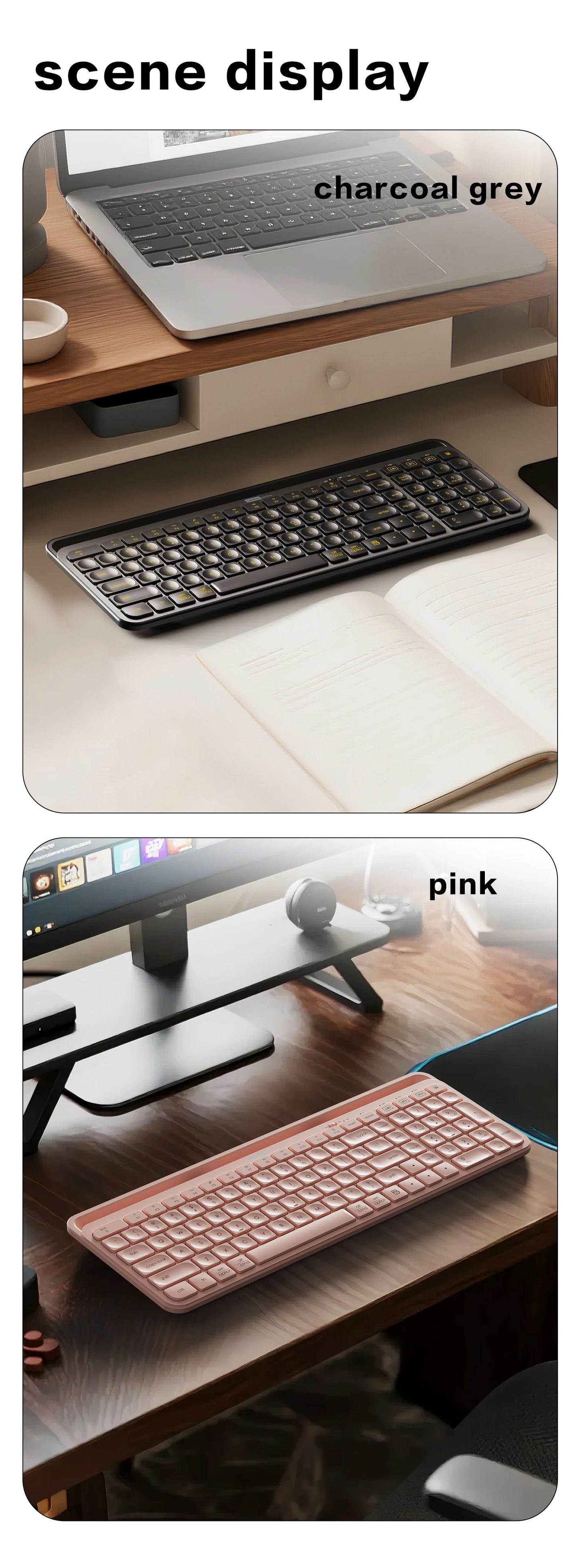 Wireless Gaming Keyboard Full-Sized 105 Key Silent 2.4GHz&Bluetooth Connection Multimedia Keys Compatible with PC Laptop Desktop