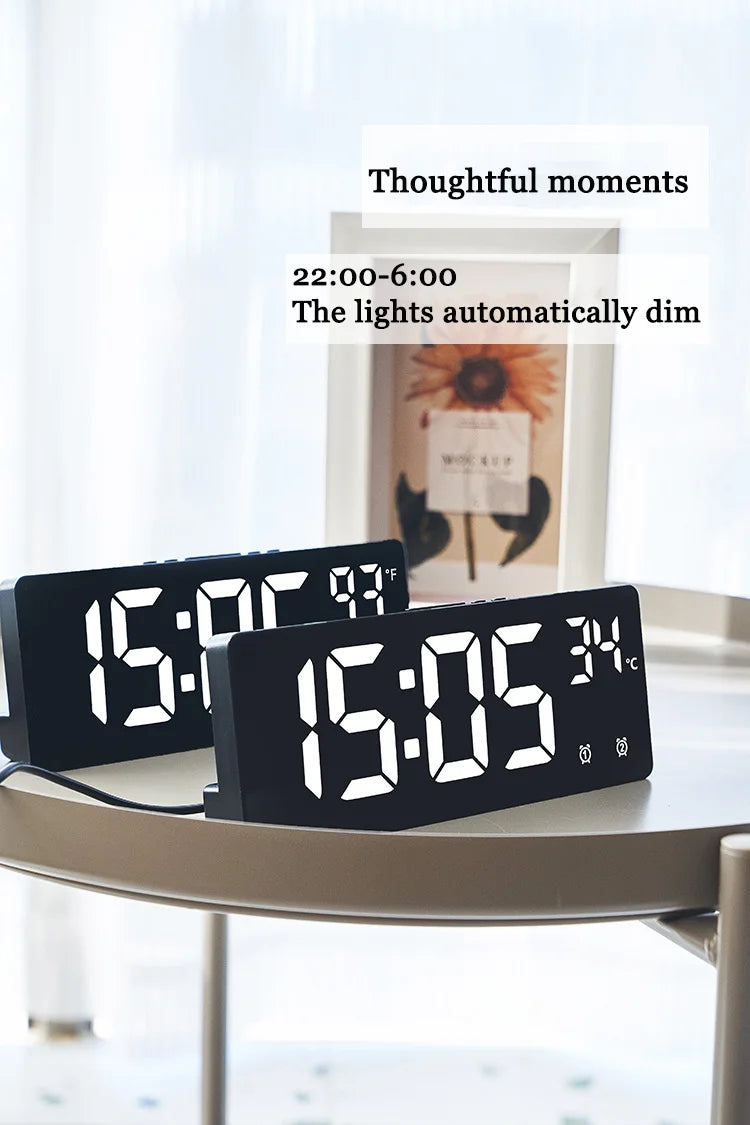 LED Digital Electronic Clock Backlight Large Number Alarm Clock Temperature Calendar Bedside Table Nightlight Home Decoration