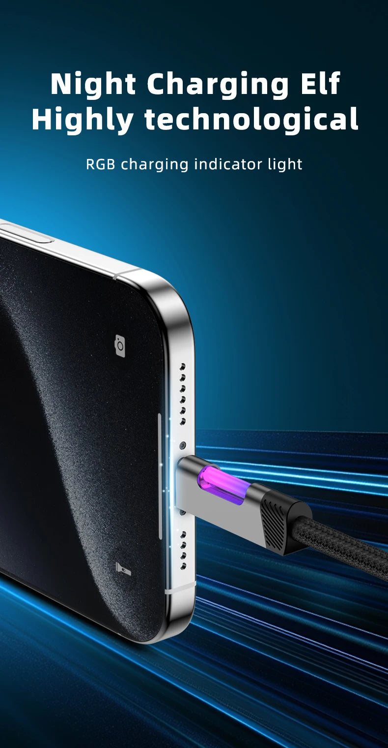 RGB Fast Charging Cable 120W 6A USB Type C Charge Cable with RGB Ambient Light