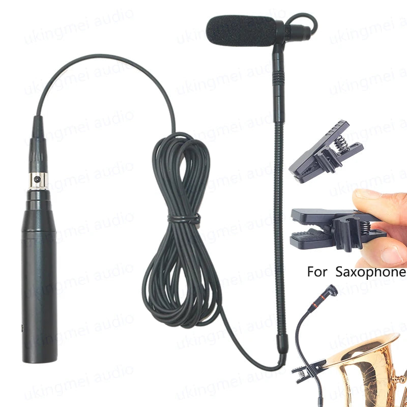 Clip-On Musical Instrument Microphone for Piano Guitar Saxophone Violin Cello Phantom Power Input Flexible Gooseneck Microphone