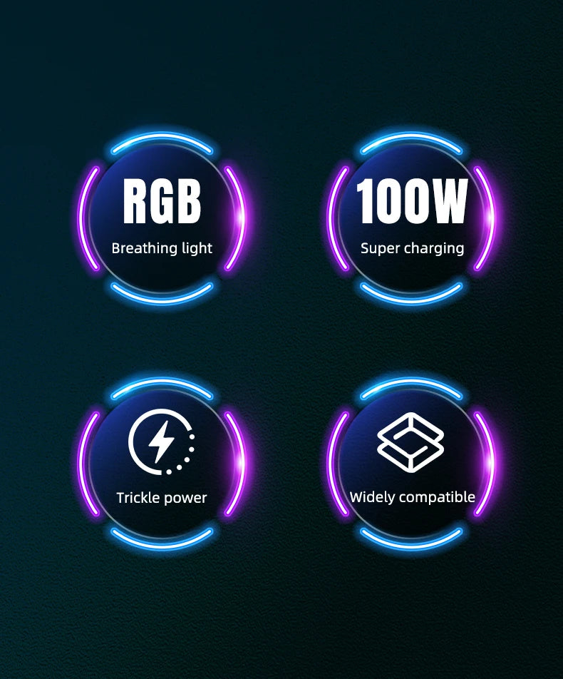 RGB Fast Charging Cable 120W 6A USB Type C Charge Cable with RGB Ambient Light