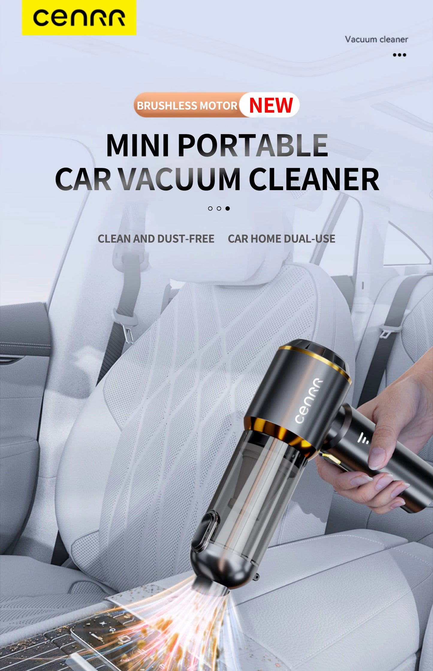 CENRR Mini Car Vacuum Cleaner Cordless Powerful Wireless Car Cleaner HandHeld Portable Vacuum Cleaner Cleaning Machine
