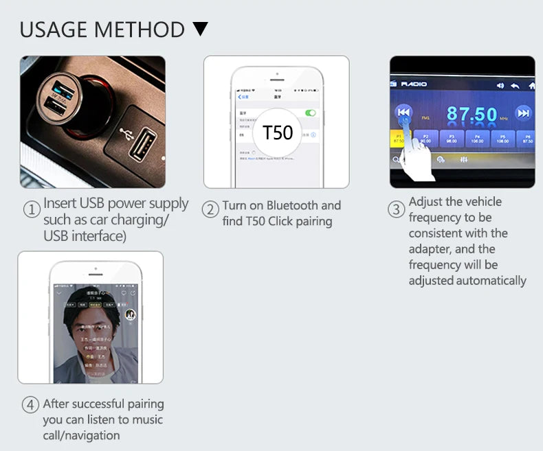 Bluetooth 5.4 FM Transmitter With Mic Handsfree Call USB Wireless Adapter Lossless Stereo Music Audio Receiver For Car FM Radio