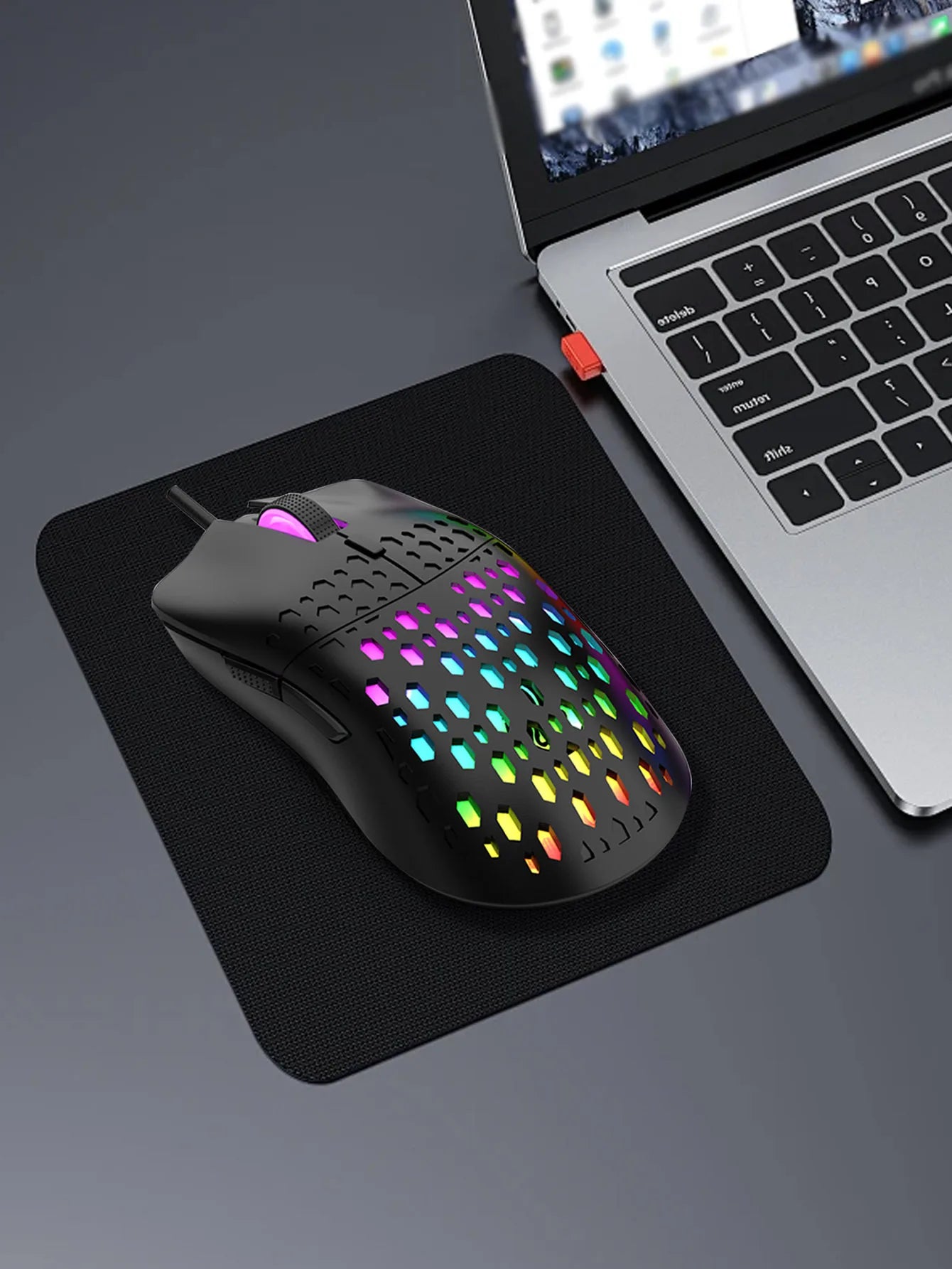 Wireless gaming mouse, dazzling colorful light effect, variable DPI, fashionable honeycomb perforated mouse