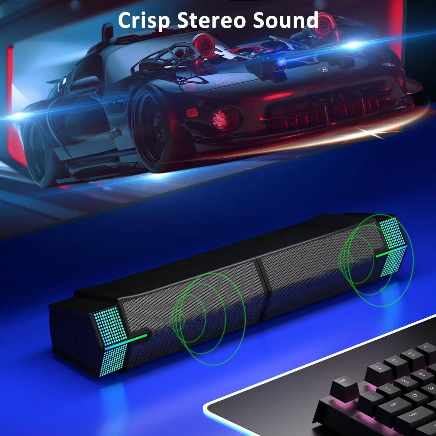 Bluetooth Computer Speakers for PC Desktop Monitor, Gaming PC Sound Bar-Wired USB-Powered,Superb Stereo Sound,with LED Lighting