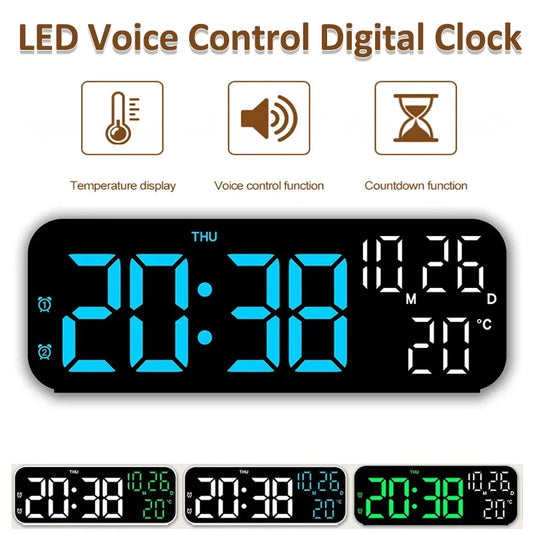 LED Digital Clock Temperature Date Week Display Desktop Clock 3 level Brightness Adjustment Voice Control Countdown Alarm Clock