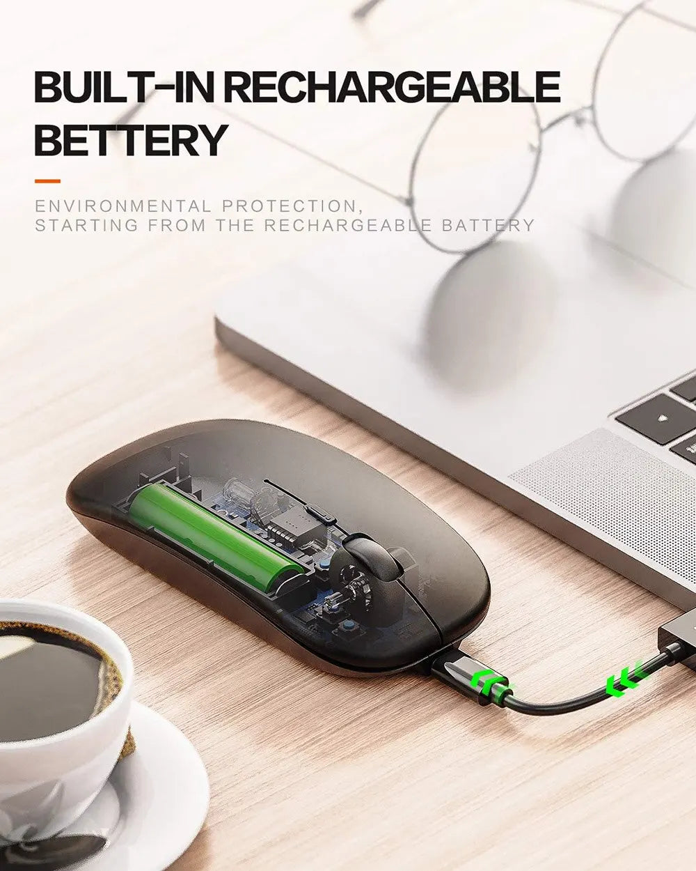 Wireless gaming mouse, quiet and magical, suitable for laptops and tablets, with battery powered and rechargeable versions