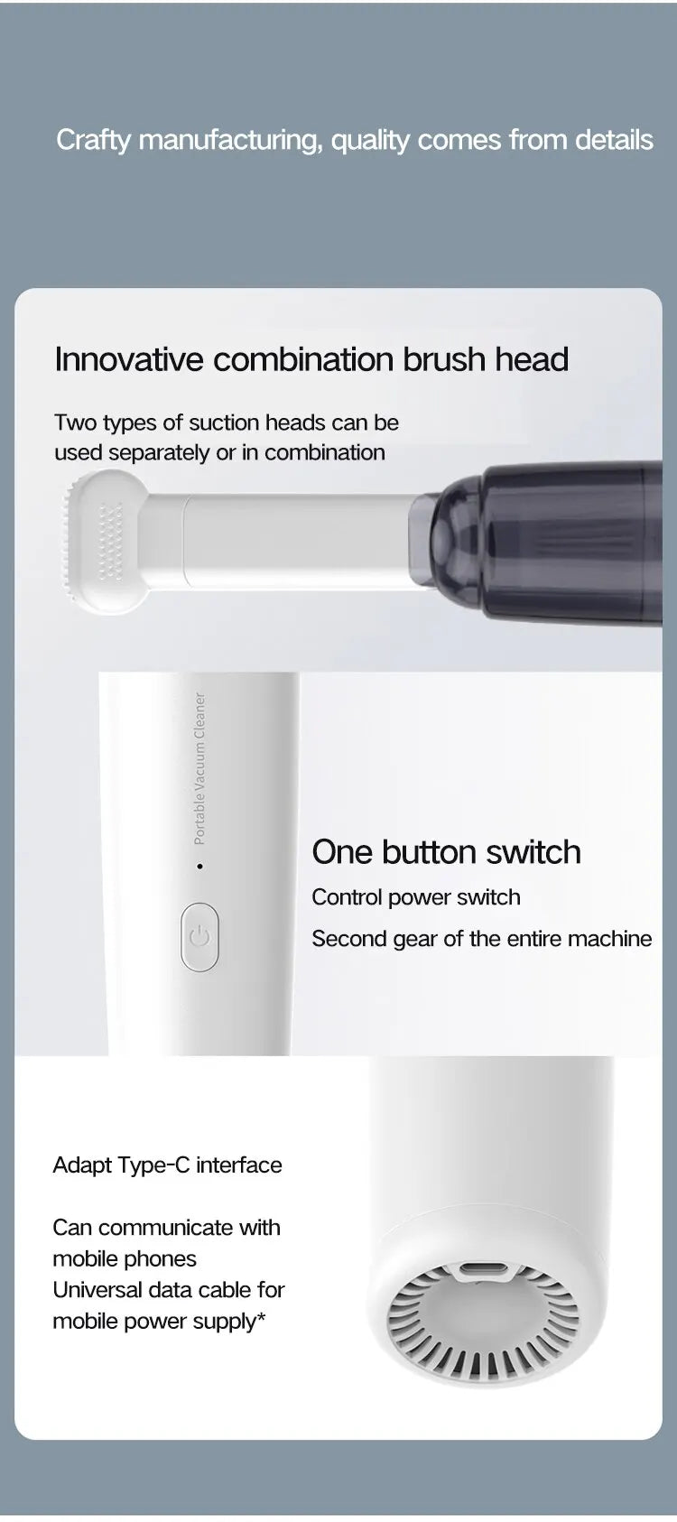 Vacuum Cleaner Mini Car Cleaning Powerful Suction Handheld Car Vacuum Cleaner Rechargeable for Car and Home Auto Vacuum Cleaner