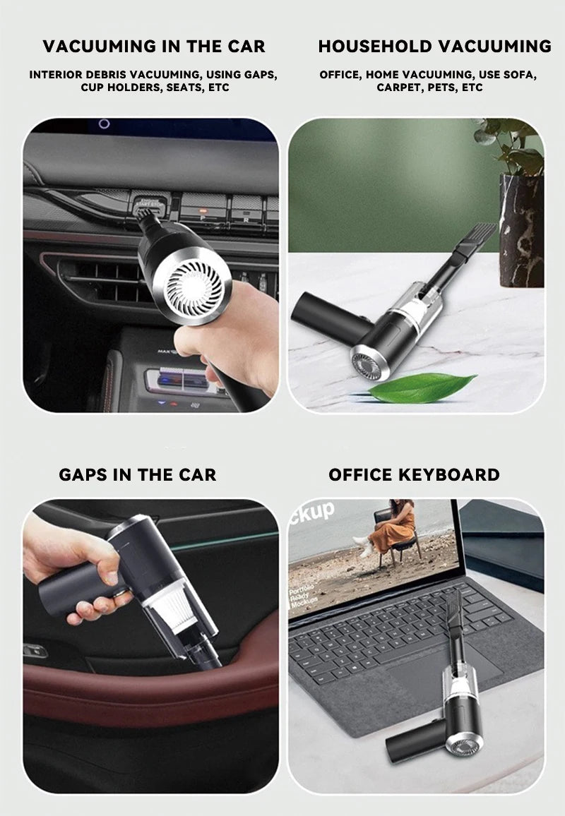 Mini Car Mounted Household Handheld Vacuum Cleaner Portable Strong Suction High Power Multi-Nozzles For Car, Home, Office, Pet
