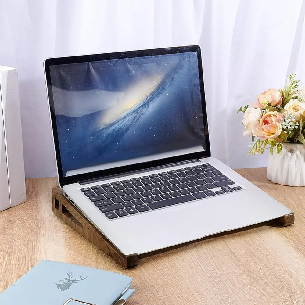 Laptop Stand for Desk Wooden Laptop Walnut Riser Holder Ventilated Stand with Silicone Pads for 10 to 17.3 Inch Notebook PC