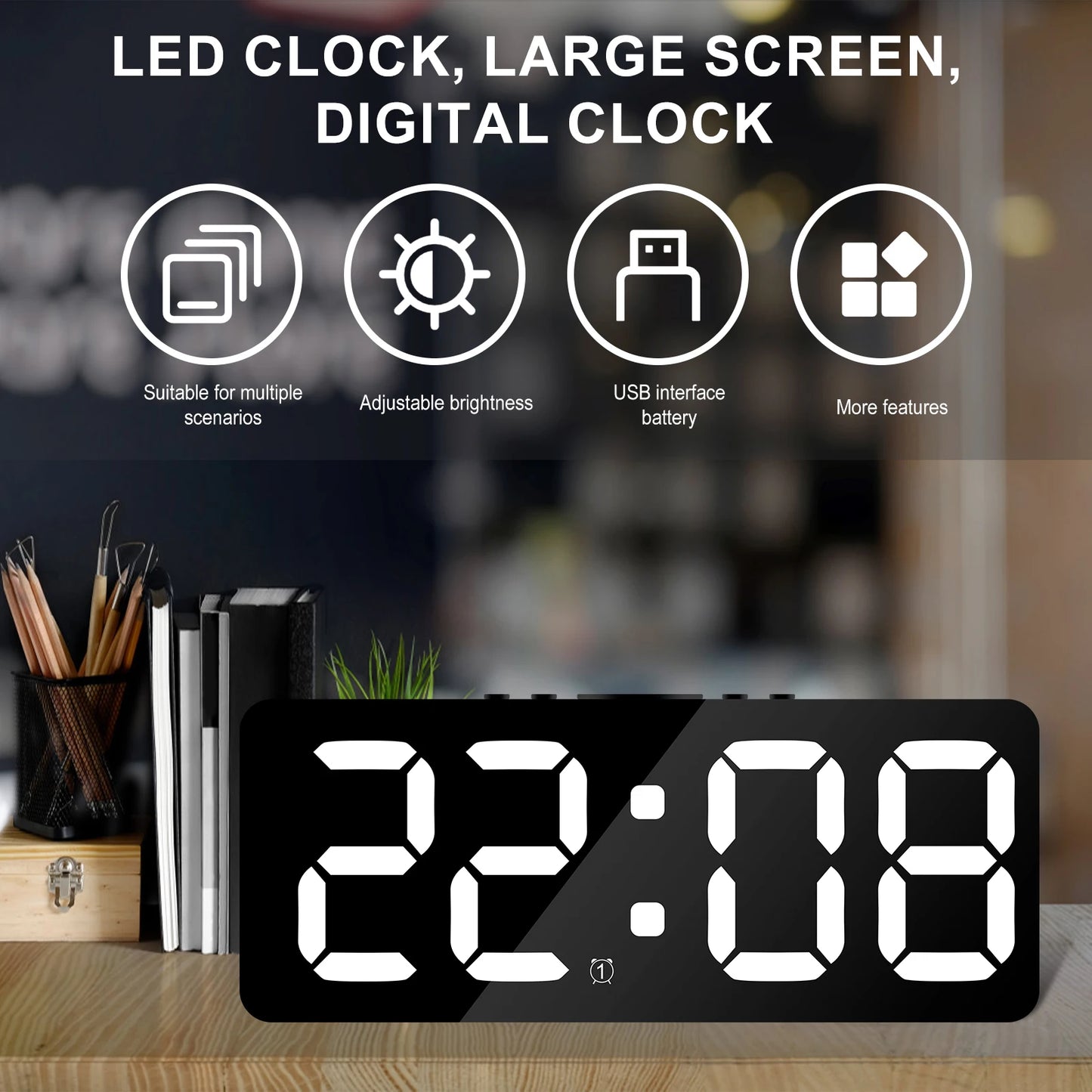 Digital Alarm Clock Large LED Display Alarm Clock 5Level Brightness Dimmable Clock with USB Charging Ports Adjustable Desk Clock