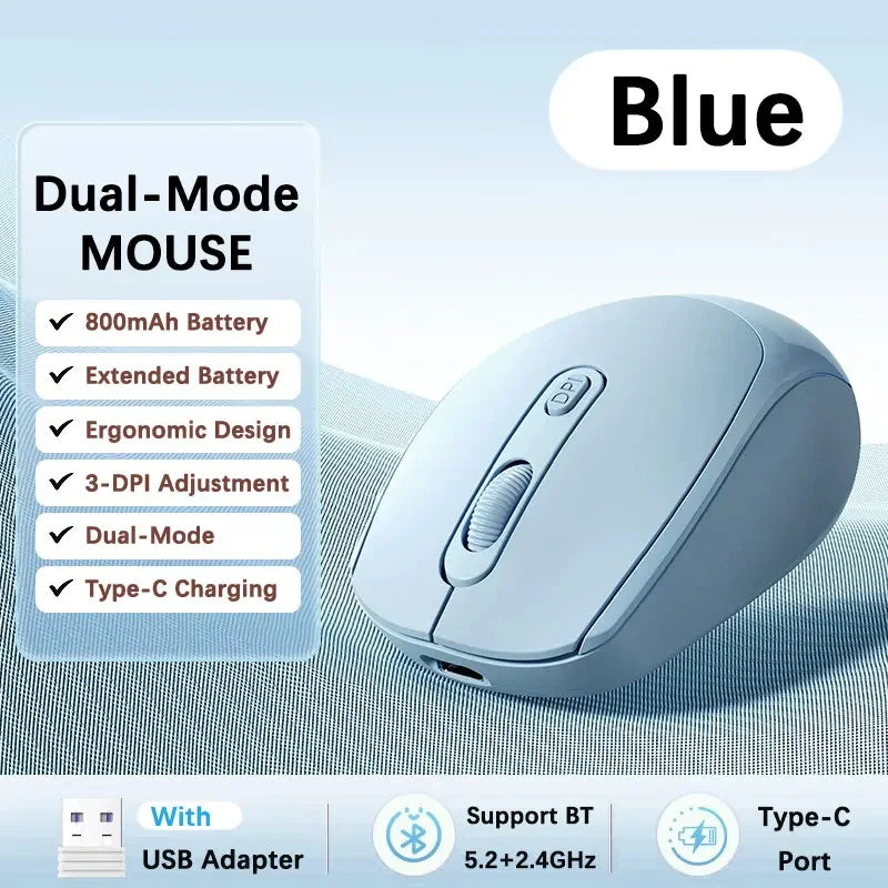 Wireless Mouse, Ergonomic Bluetooth-compatible with 2.4GHz Dual Mode Computer Mouse, with USB receiver, For Laptop PC Notebook