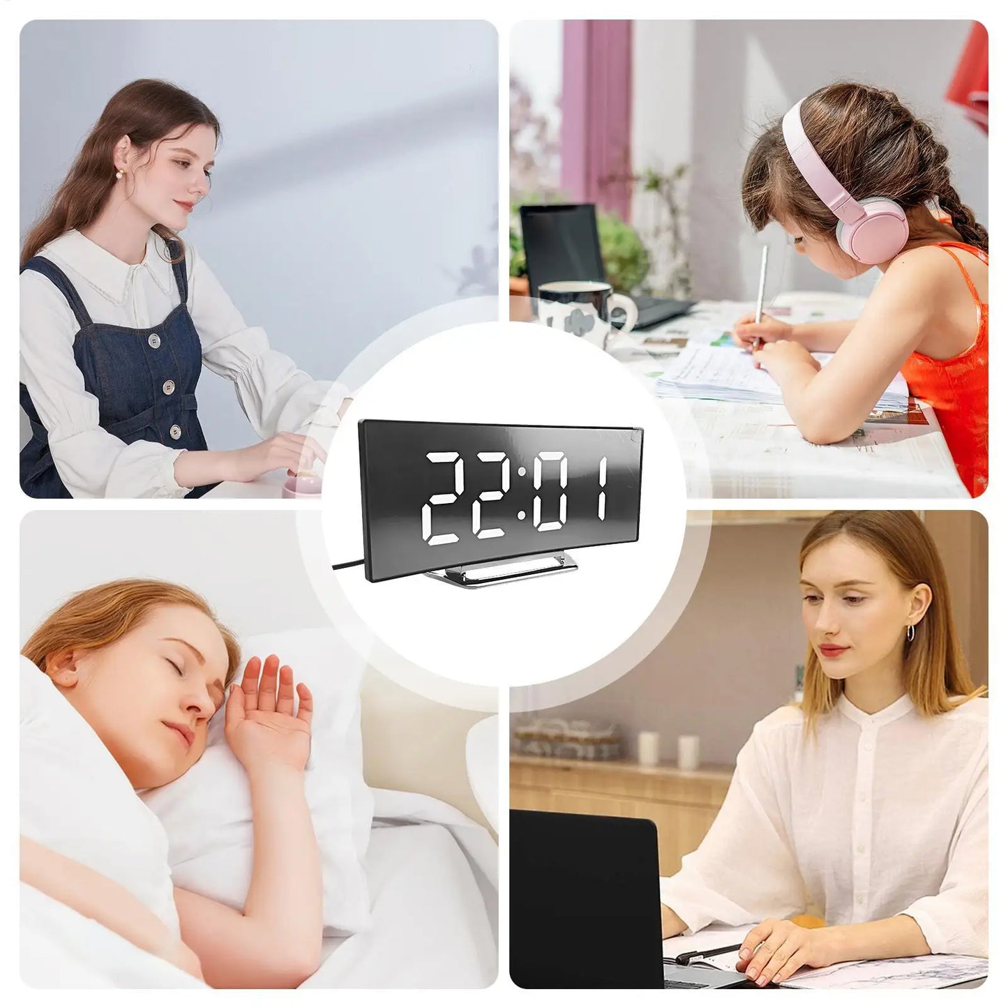 Digital Clock LED Display Digital Clock for Bedroom High-Brightness Time Management Tool Quiet for Boys Girls Teens Students