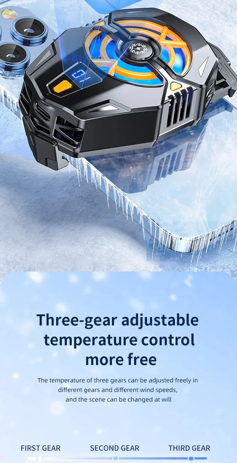 Cooler Gaming Universal Phone Cooling Fan 3 Modes Mobile Phone Radiator for iPhone 15 Android 4.5 to 7 inch Phone Live Streaming