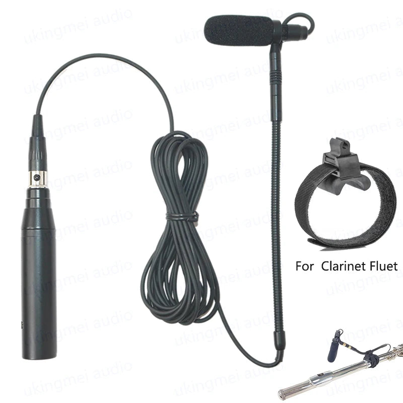 Clip-On Musical Instrument Microphone for Piano Guitar Saxophone Violin Cello Phantom Power Input Flexible Gooseneck Microphone