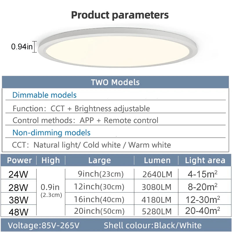 Smart Led Ceiling Lights 20Inch Large APP Remote Control Dimmable Ultra thin Smart Lamp For Living Room Bedroom Led Lights