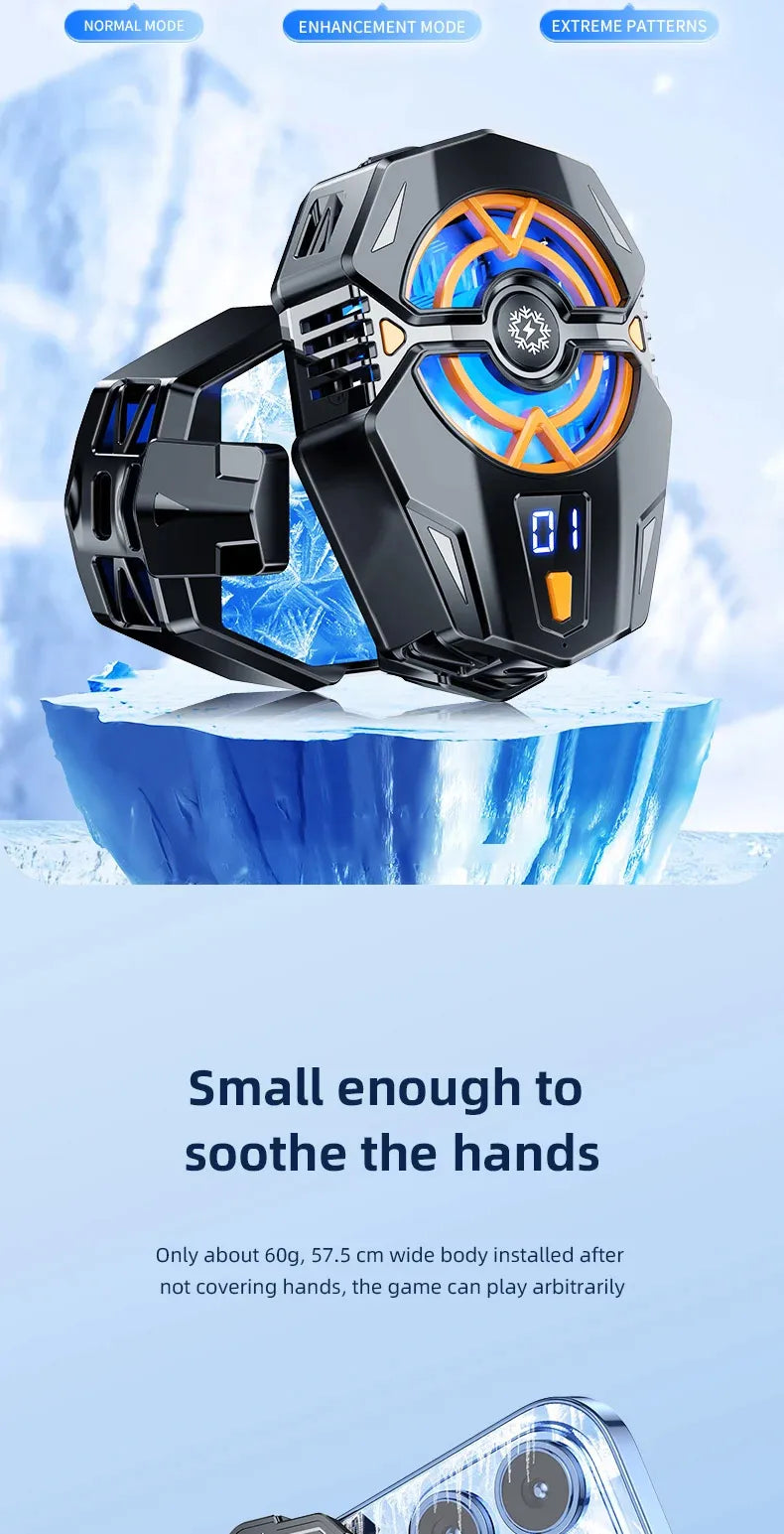 Cooler Gaming Universal Phone Cooling Fan 3 Modes Mobile Phone Radiator for iPhone 15 Android 4.5 to 7 inch Phone Live Streaming