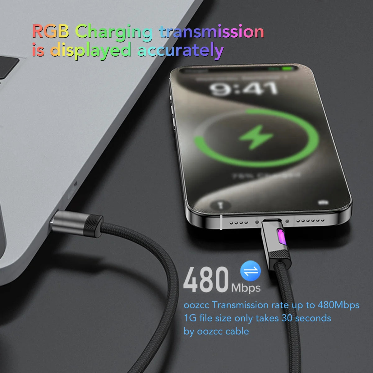 RGB Fast Charging Cable 120W 6A USB Type C Charge Cable with RGB Ambient Light