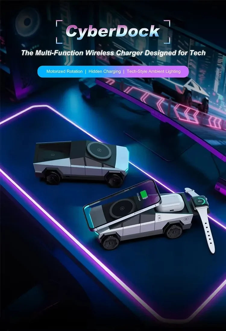 Cyberdock Desktop Stand Qi2 3-in-1 CyberDock Wireless Charging Station for IPhone17 16 15 14 Pro, AirPods, IWatch,Galaxy Watch