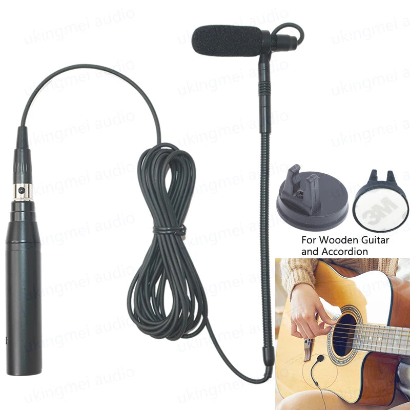 Clip-On Musical Instrument Microphone for Piano Guitar Saxophone Violin Cello Phantom Power Input Flexible Gooseneck Microphone