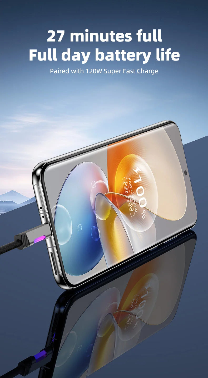 RGB Fast Charging Cable 120W 6A USB Type C Charge Cable with RGB Ambient Light