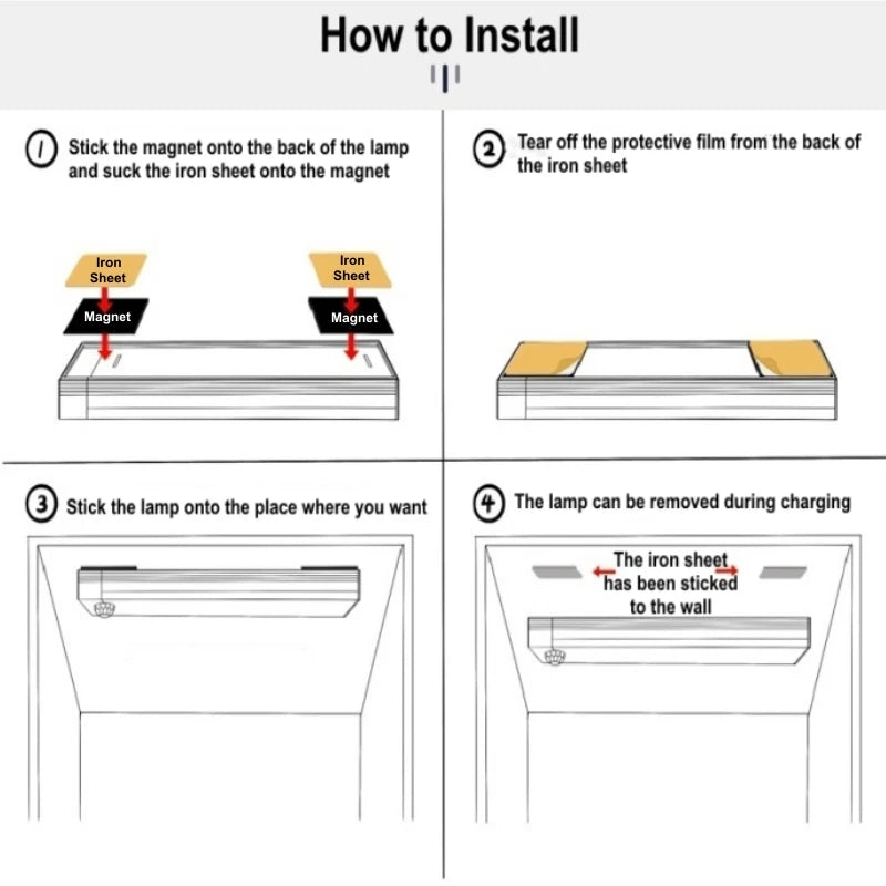 Motion Sensor Wireless LED Night Light USB Rechargeable Long Strip Bar Lamp for Kitchen Cabinet Wardrobe Bedside Staircase Tube