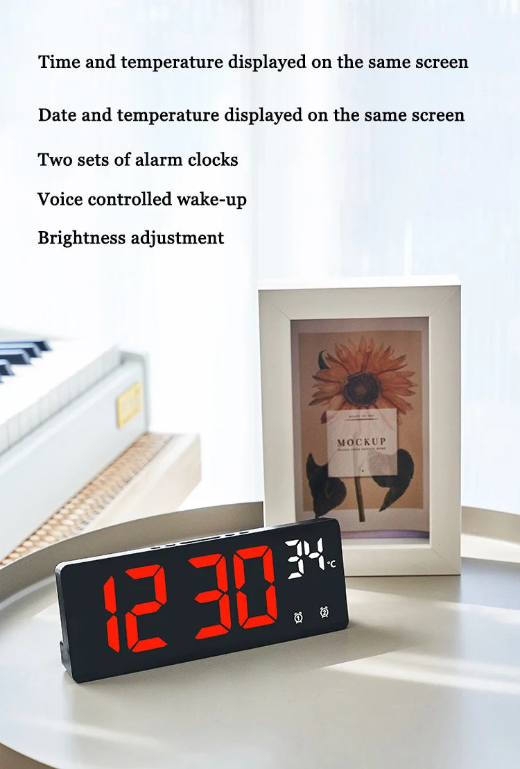 LED Digital Electronic Clock Backlight Large Number Alarm Clock Temperature Calendar Bedside Table Nightlight Home Decoration