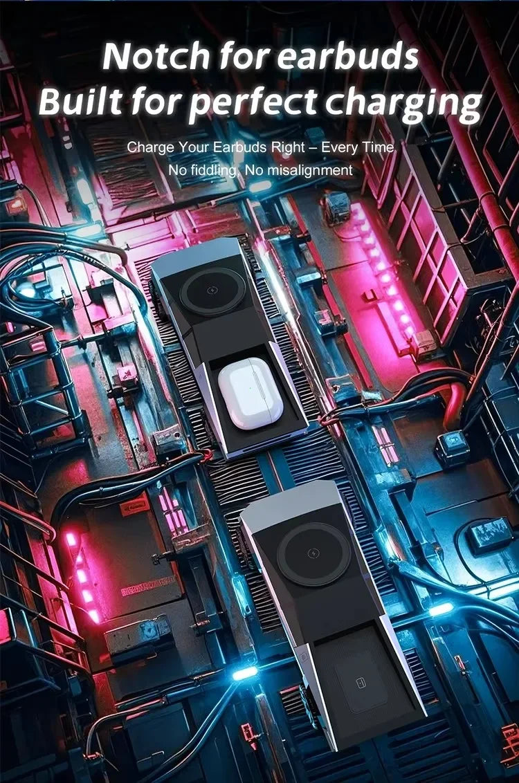 Cyberdock Desktop Stand Qi2 3-in-1 CyberDock Wireless Charging Station for IPhone17 16 15 14 Pro, AirPods, IWatch,Galaxy Watch