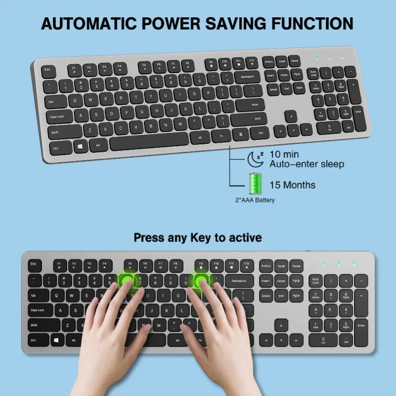 Wireless Keyboard 104 Keys,English,Rechargeable USB Type C,Low Profile Keycaps,Silent Keyboard,Office Slim Design for Laptops