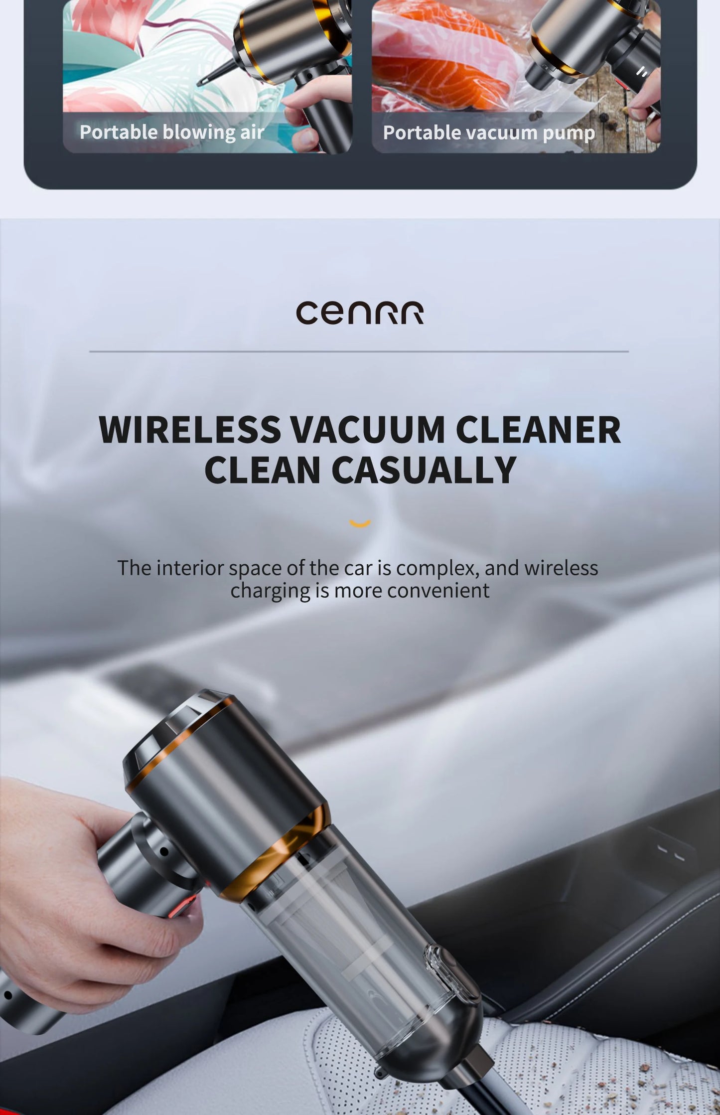 CENRR Mini Car Vacuum Cleaner Cordless Powerful Wireless Car Cleaner HandHeld Portable Vacuum Cleaner Cleaning Machine
