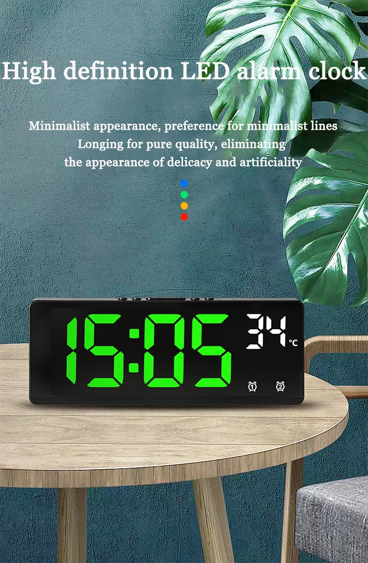 LED Digital Electronic Clock Backlight Large Number Alarm Clock Temperature Calendar Bedside Table Nightlight Home Decoration
