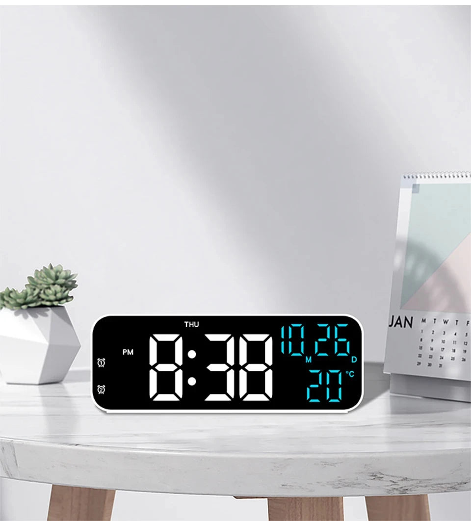 LED Digital Clock Temperature Date Week Display Desktop Clock 3 level Brightness Adjustment Voice Control Countdown Alarm Clock