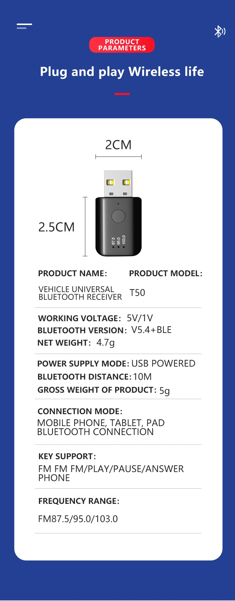 Bluetooth 5.4 FM Transmitter With Mic Handsfree Call USB Wireless Adapter Lossless Stereo Music Audio Receiver For Car FM Radio