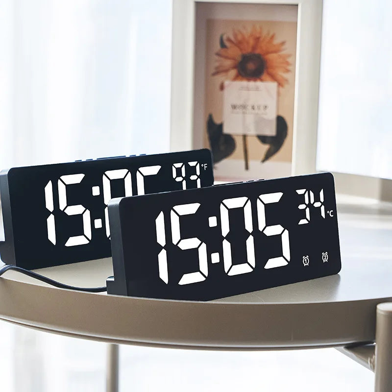 LED Digital Electronic Clock Backlight Large Number Alarm Clock Temperature Calendar Bedside Table Nightlight Home Decoration