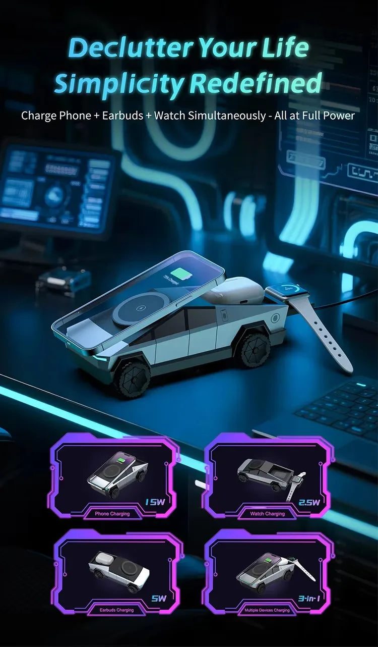 Cyberdock Desktop Stand Qi2 3-in-1 CyberDock Wireless Charging Station for IPhone17 16 15 14 Pro, AirPods, IWatch,Galaxy Watch