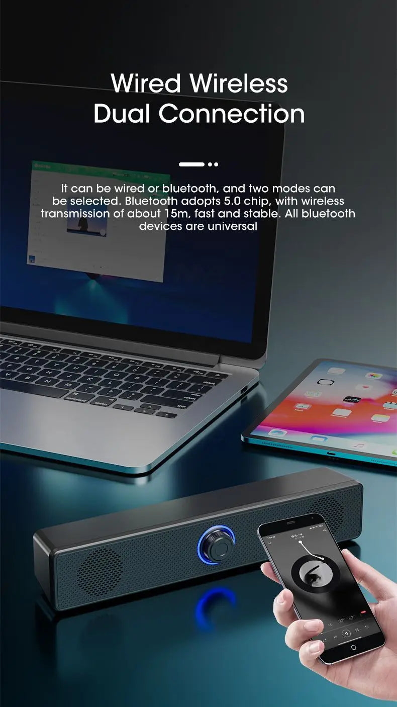 Bluetooth Computer Speakers Wired Surround Sound Bar Stereo Subwoofer Soundbar for Desktop Laptop PC Mini Home Theater System