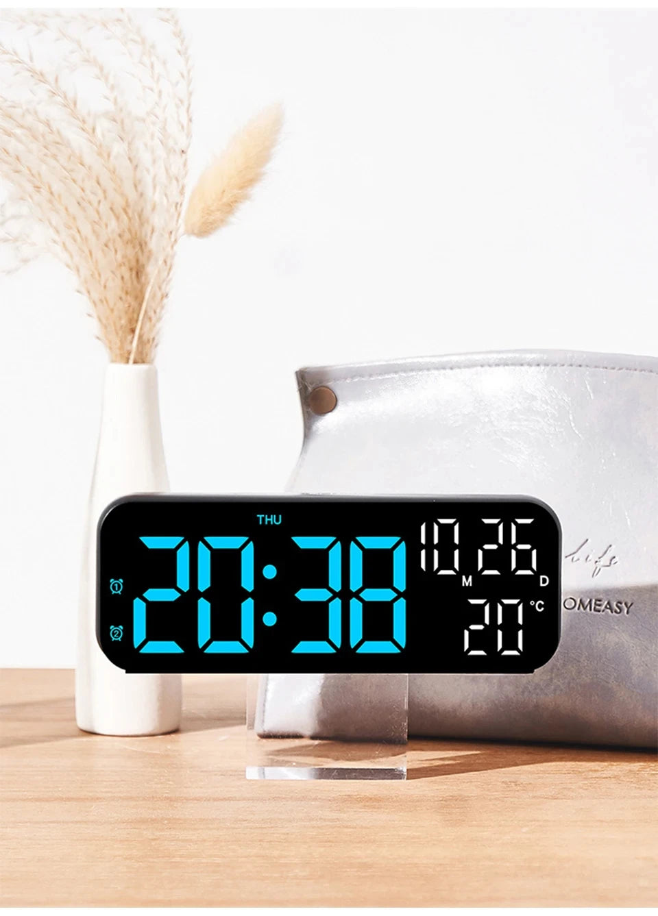 LED Digital Clock Temperature Date Week Display Desktop Clock 3 level Brightness Adjustment Voice Control Countdown Alarm Clock