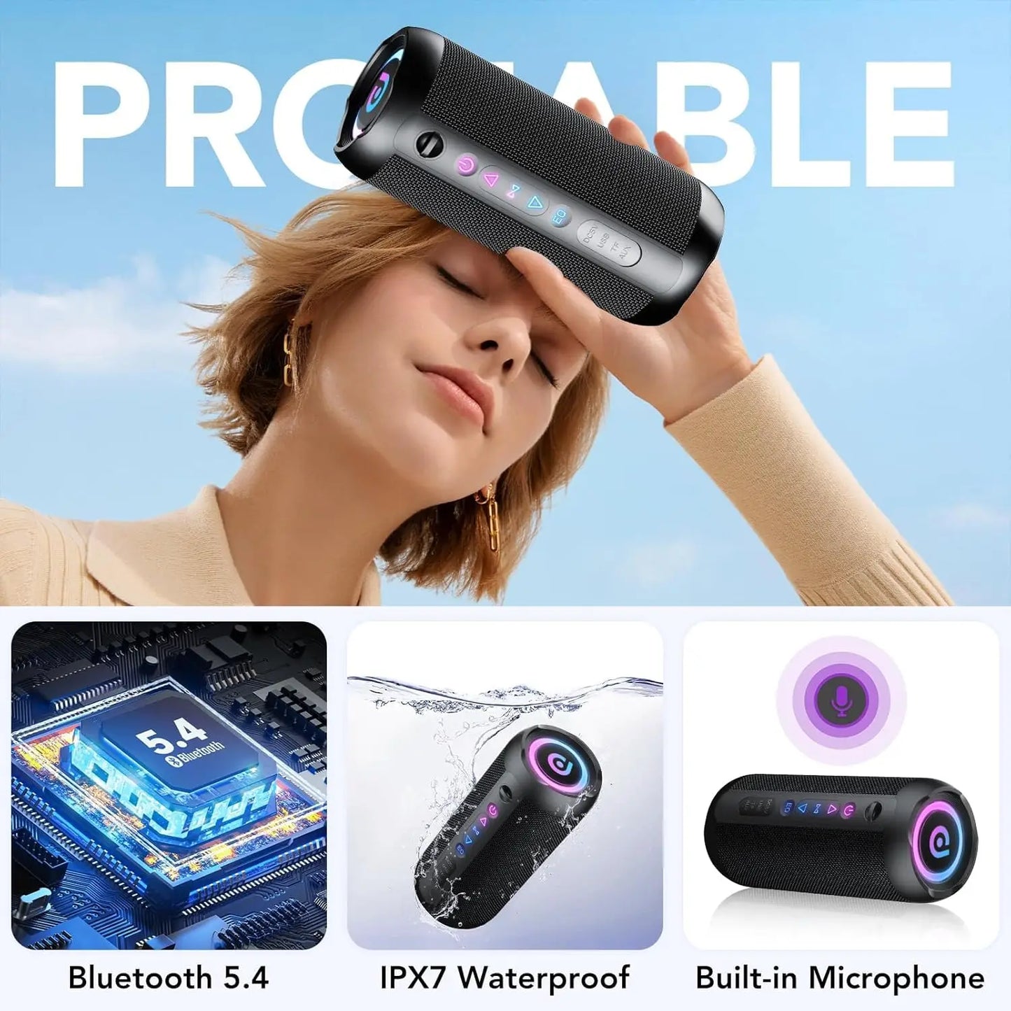 Bluetooth Speaker, Speakers Wireless Bluetooth 5.4 with 30H Playtime, BassUp, 30W Stereo Sound, IPX7 Waterproof Portable Speaker