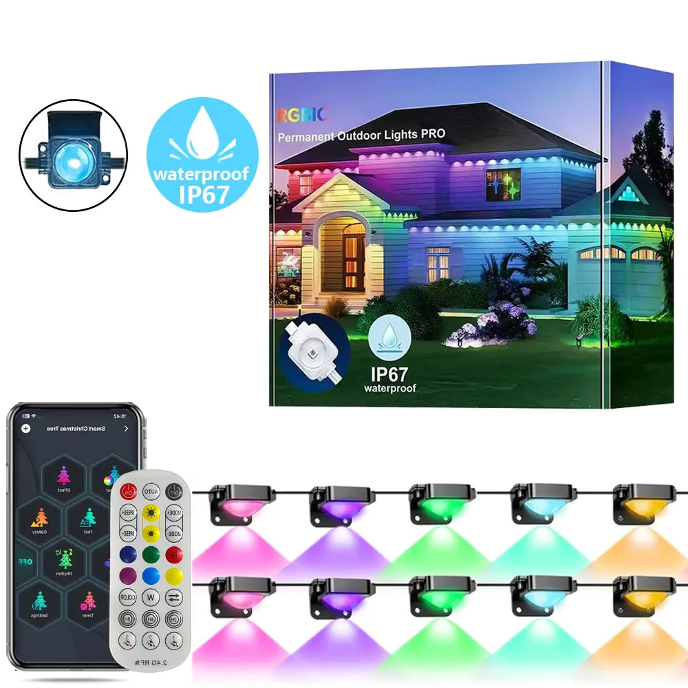 Smart LED Permanent Outdoor Light, 300ft 180LEDs RGBIC Eaves Lights, IP67 Waterproof for New Year and Christmas Home Decor