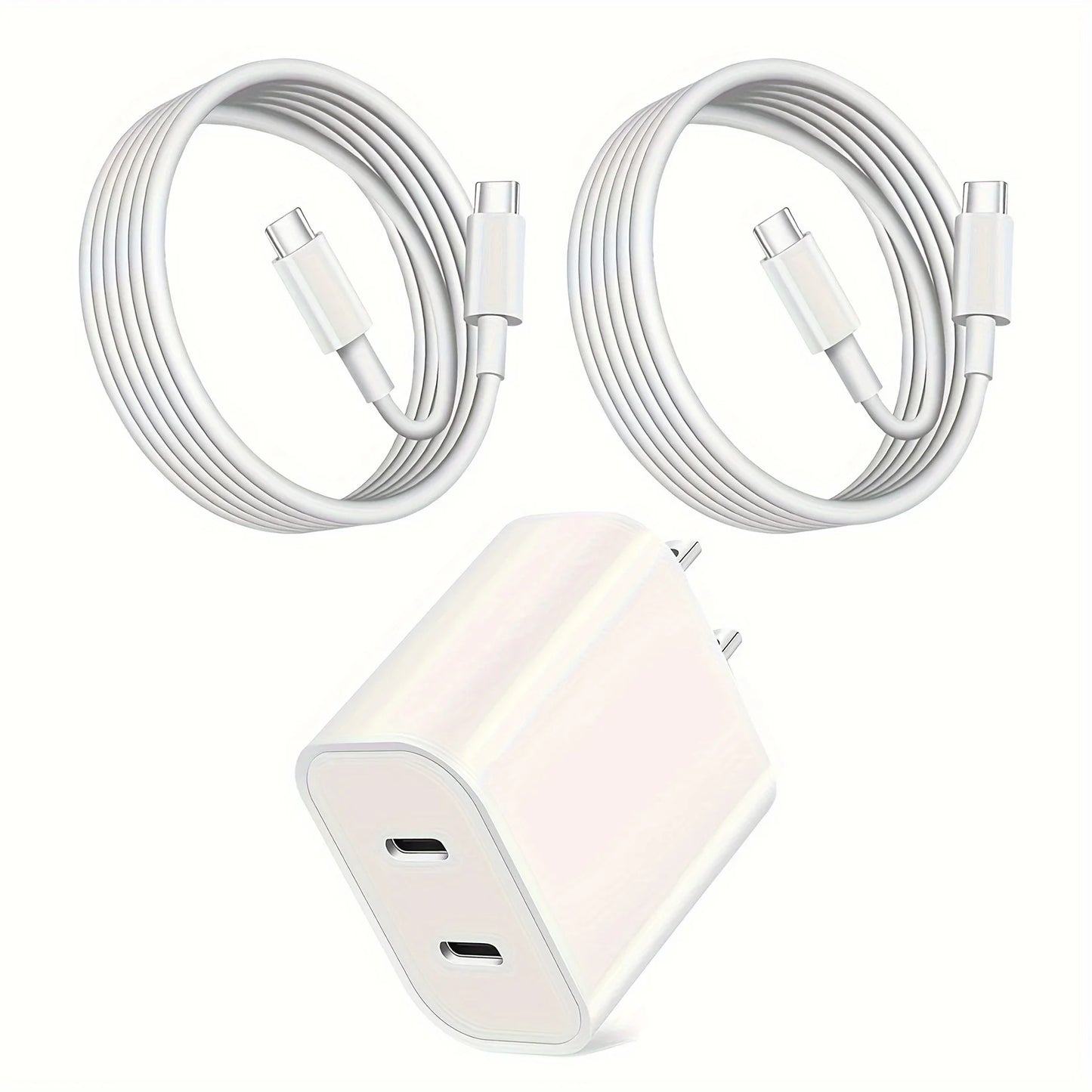 Fast Charger Block PD20W Power Adapter Dual Type C Port Cube for iPhone 15 Series(2Pack 6ft USB-C to C Charging Cables Included)