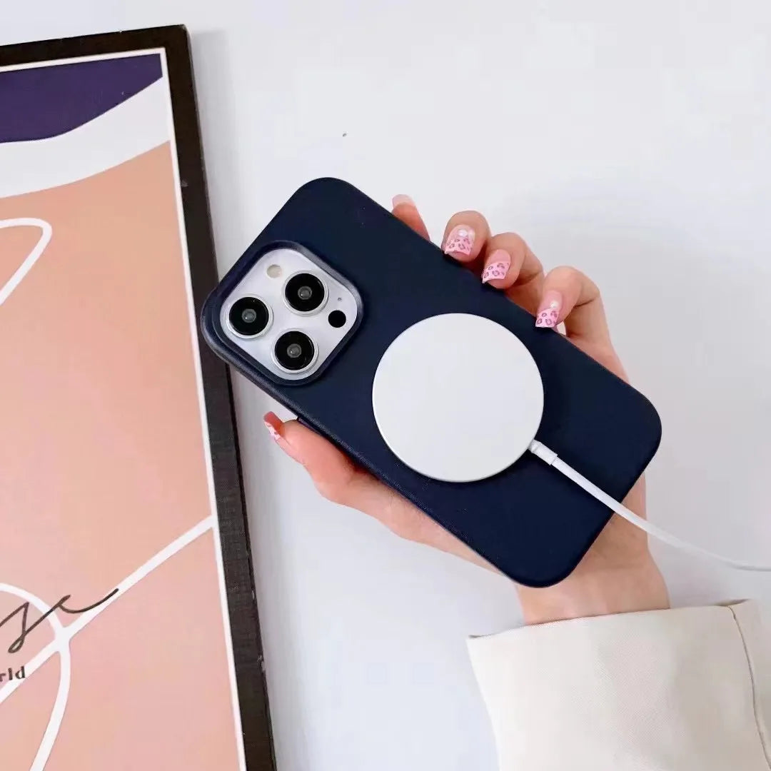 Official MagSafe Leather Case for iPhone 16 Pro Max 13 12 14 15 Plus Original Strong MacSafe Magnetic Cover Accessories