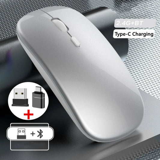 Wireless Mouse Bluetooth-Compatible Gaming Mouse (Dual Mode:BT+2.4Ghz) Ergonomic Rechargeable Mice for PC/Laptop/Macbook  ﻿