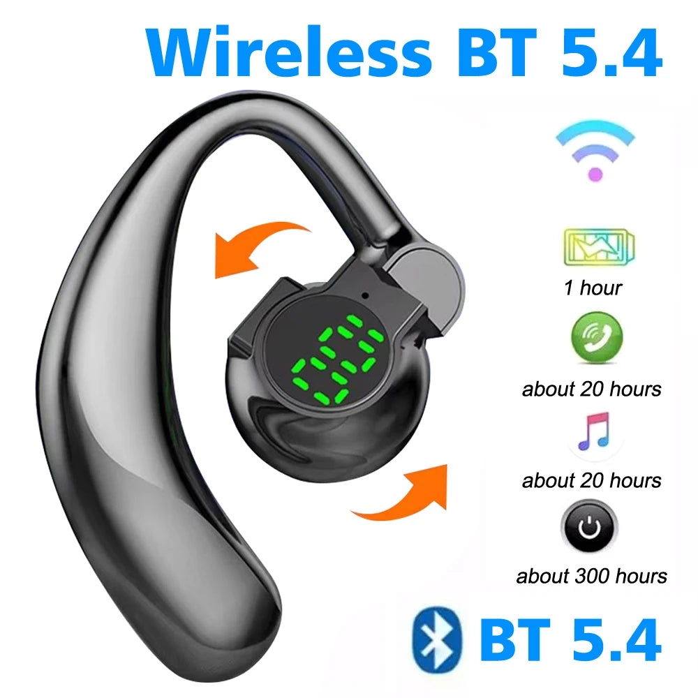 Bluetooth 5.4 Wireless Headset, Long Battery Life Hanging Ears,Start Noise Reduction Digital Display Sports Sleep Music Earring
