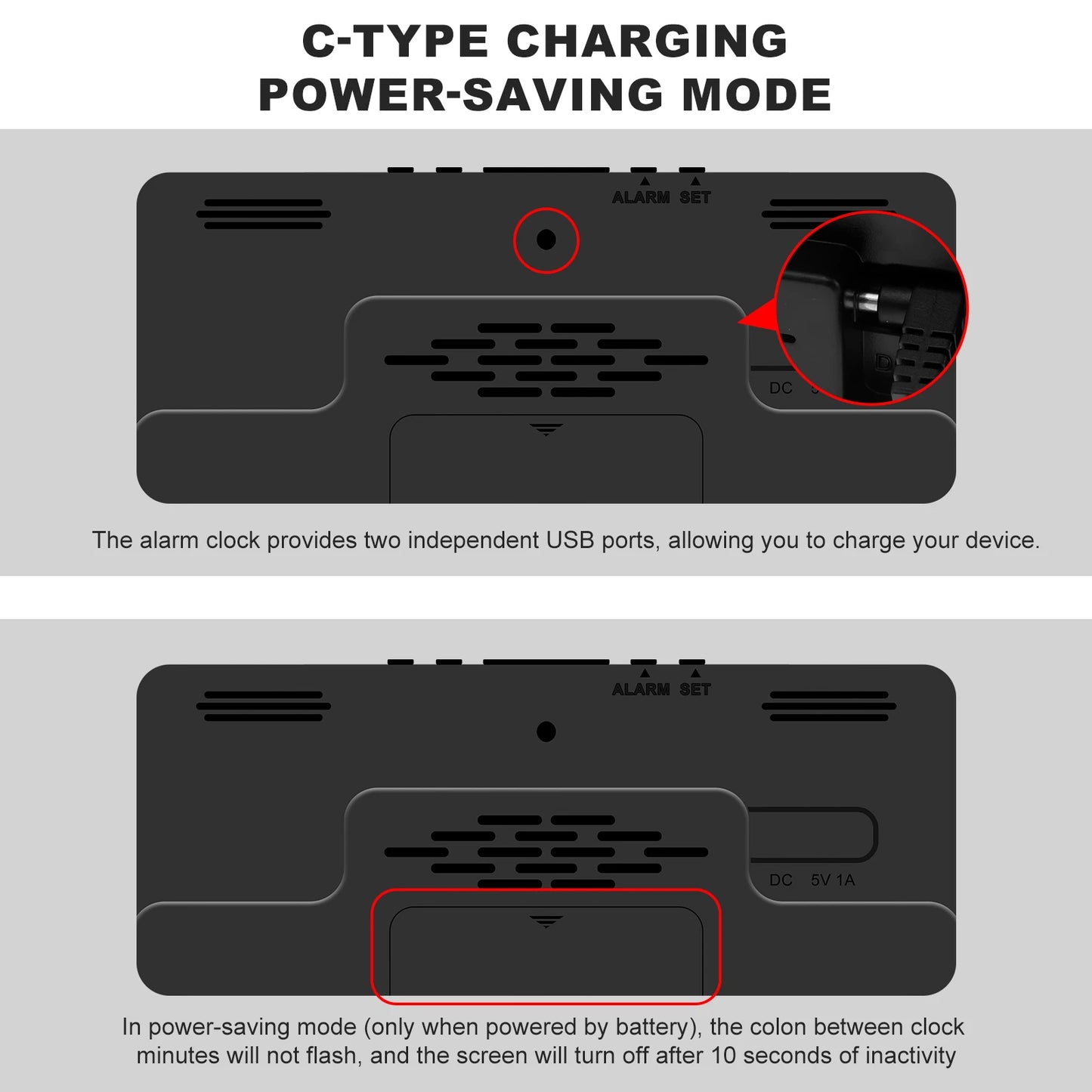 Digital Alarm Clock Large LED Display Alarm Clock 5Level Brightness Dimmable Clock with USB Charging Ports Adjustable Desk Clock