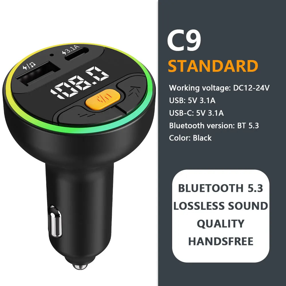 Bluetooth 5.4 FM Transmitter Handsfree Car AUX Radio Modulator MP3 Player with 22.5W & PD30W Fast Charge Adapter Car Accessories
