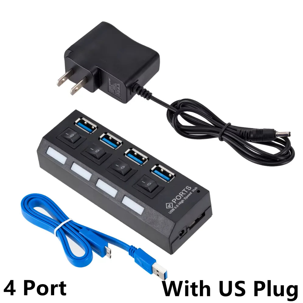 USB 3.0 Hub USB HUB Splitter Multi USB 3.0 Hub Multiple 4/7 Port Hub Splitter With Power Adapter Computer Accessories Hub For PC