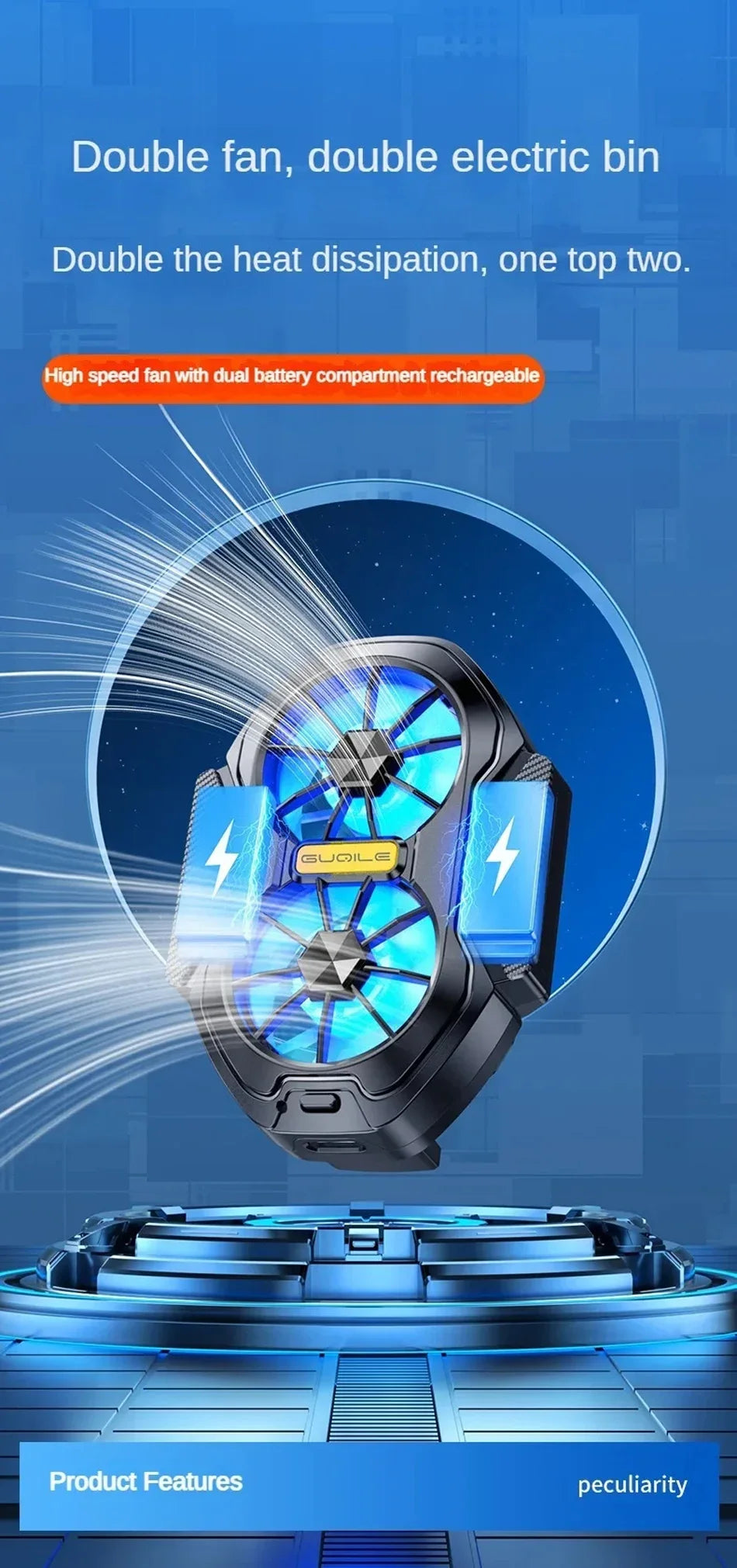 FS01 Dual Fan Rechargeable Mobile Phone Cooler Stronger Cooling Air Phone Radiator Mini Back Clip USB Radiator For 62-92mm Phone