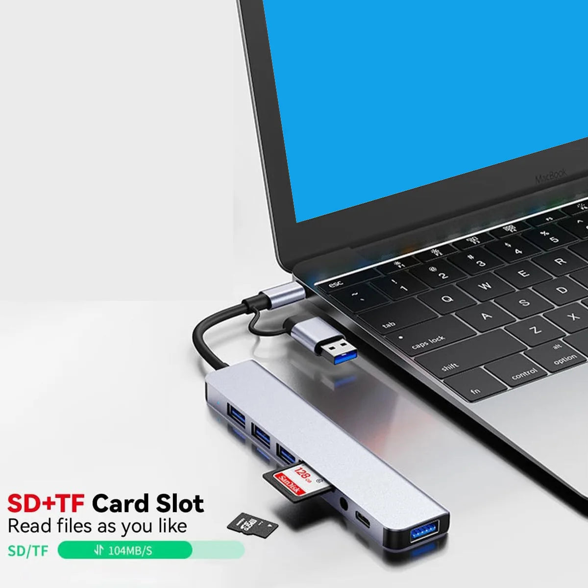 USB C Hub USB Hub, 8 in 2 USB Splitter with 1*USB 3.0, 3*USB 2.0 ,1*USB C Ports, SD/TF Splitter Card Reader, 1XAudio Output